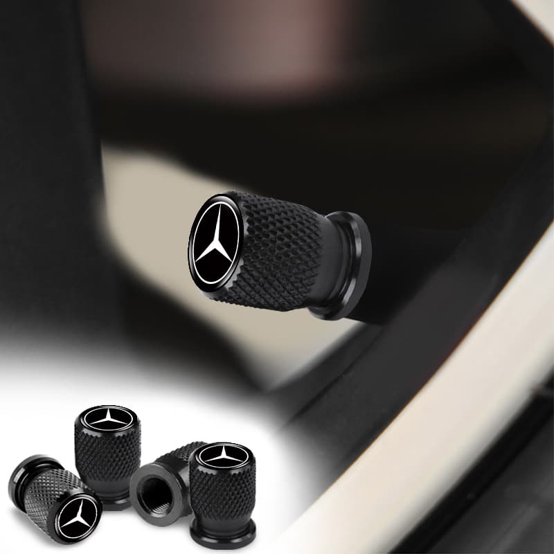4pcs Tampa Roscada De Alumínio Para Pneus De Carro À Prova De Poeira De Cola De Gotejamento Logotipo Do Da Válvula Roda Mercedes Benz Classe W212 W211 W210 W203 W204 W205 CLA GLK CLS A C E