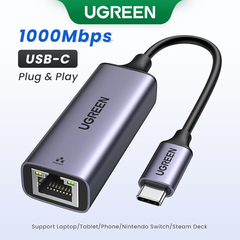 Adaptador USB-C Ethernet UGREEN USB3.1 1000Mbps A RJ45 Placa De Rede Com Fio Para PC Macbook Switch phone