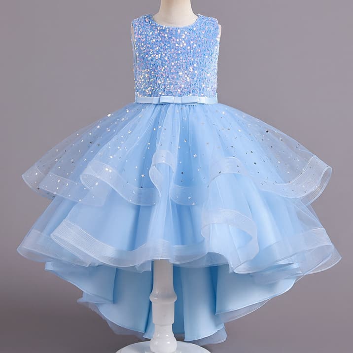 Meninas Princesas Lantejoulas Baby Solid Wedding Party Trailing Dress Crianças Juvenis Elegante Tank Top Performance Por 3-14 Anos