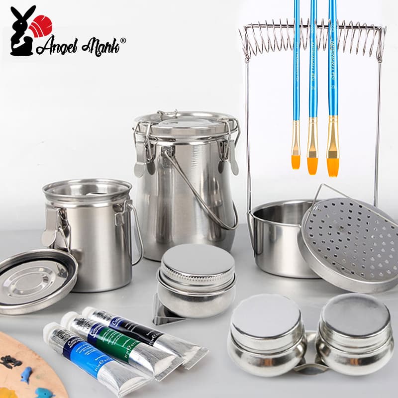 Paleta De Pintura De Arte Caneta-Balde De Lavagem De Aço Inoxidável Selado Dispositivo Portátil Suporte De Secagem Esboç