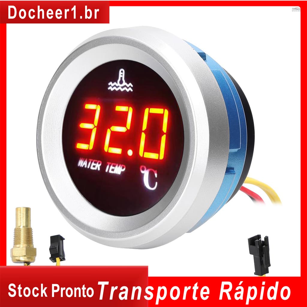 Docr 52mm Medidor Digital De Temperatura De Água Visor LED Do Carro 9-36V Com Função De Alarme Sensor