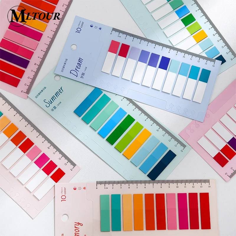 200 Folhas Notas Adesivas Com Marcador De Régua Marcador De Página Livro Papelaria Escritório Stick Notes Flags