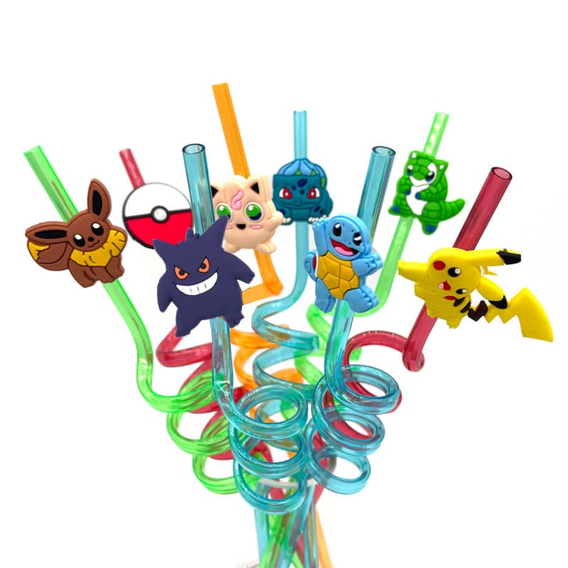 8pcs/Pack Pokemon Go Palhetas Reutilizáveis Canudo De Plástico Para Crianças Suprimentos Festas