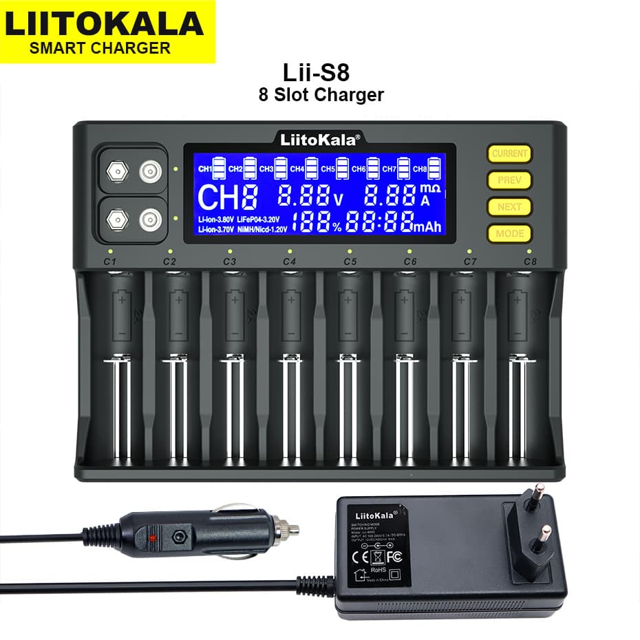 Li-ion LiitoKala Lii-S8 PD4 3.7V NiMH 1.2V FePO4 3.2V IMR 3.8V Para 18650 26650 21700