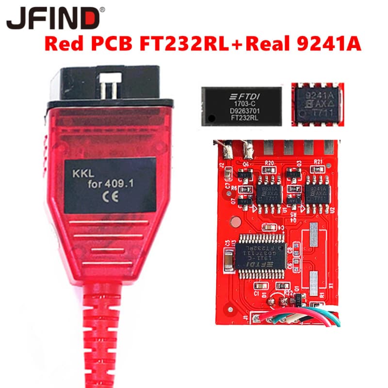 vag kkl Scanner Ferramenta Para 409.1 Com FTDI FT232RL Chip Real 9241A PCB Vermelho OBD OBD2 USB Interface Cabo De Diagnóstico