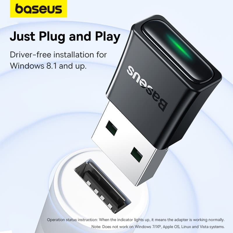 Baseus BA07 Adaptador USB Bluetooth 5.3 Para PC Portátil Alto-Falante Receptor De Áudio Sem Fio 
