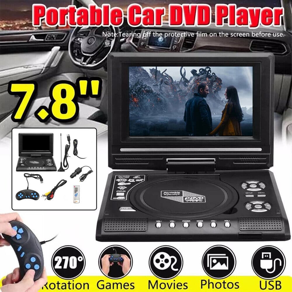 7,8 Polegadas 16 : 9 Tela Larga 270 ° LCD Giratória Home Car TV DVD Player VCD Portátil Com Função De Jogo