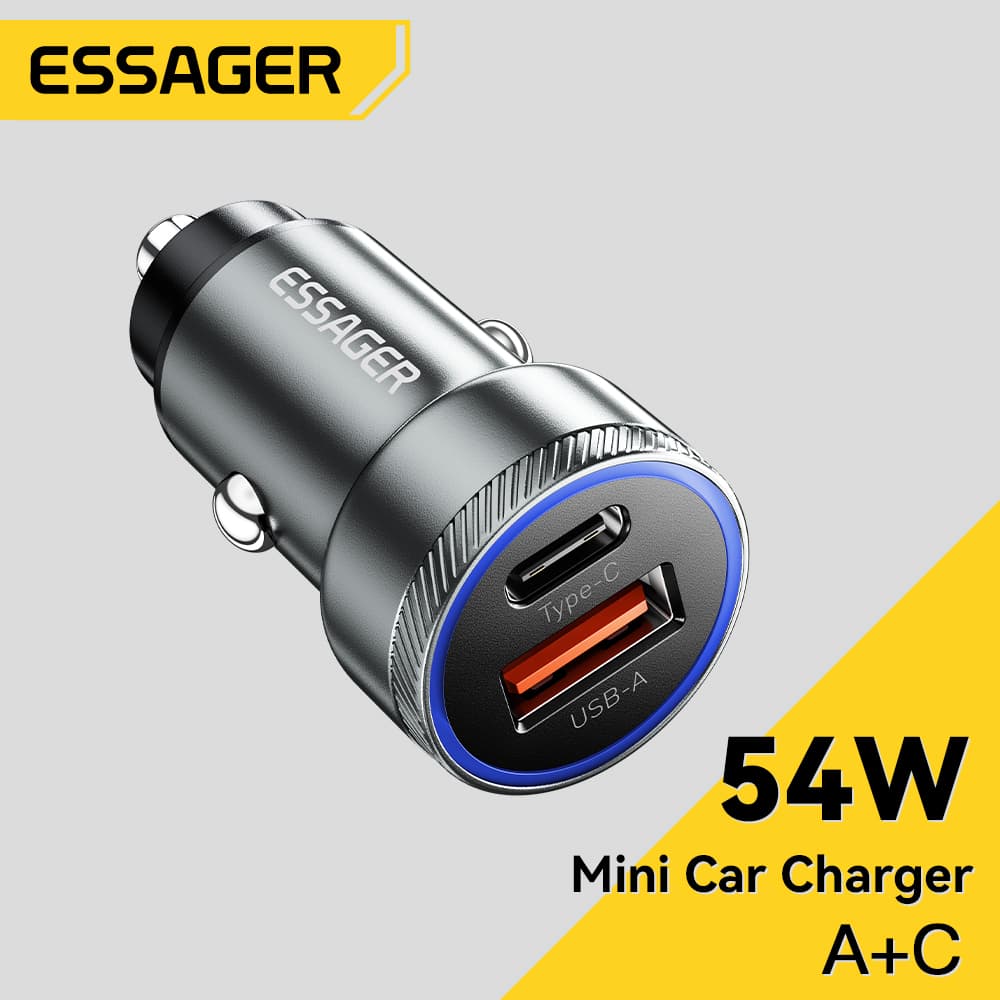 Essager 54W LED Usb Tipo C Carregador De Carro PD QC 3.0 Fsat Carregamento Para samsung IP 12-24V