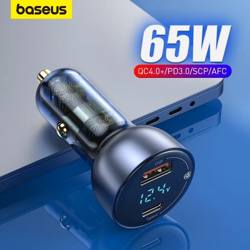 Baseus Carregador Veicular Dual Usb Carga Rápida 4.0 3.0 Para Huawei Scp (65W)