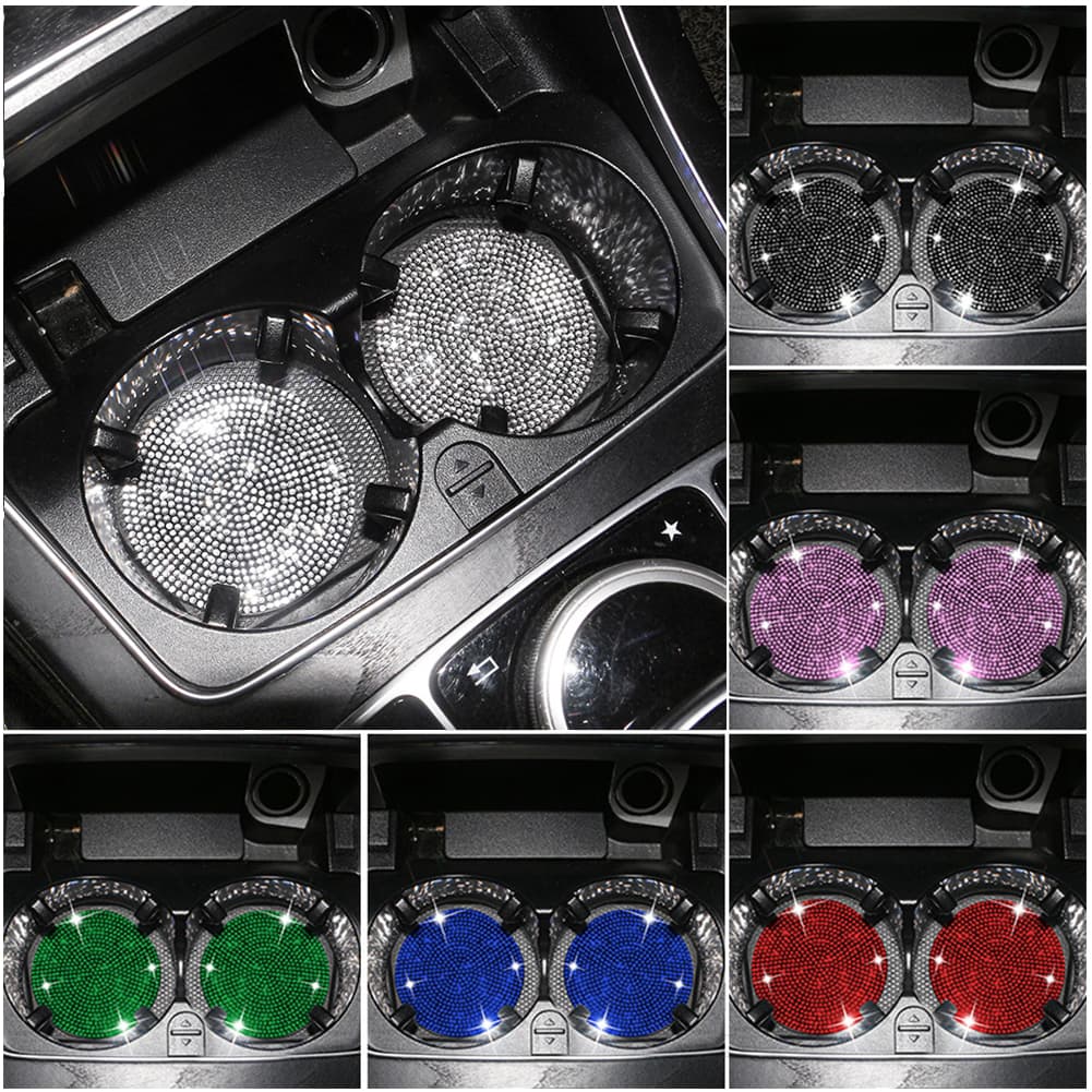 2pcs Copo De Água Rhinestone Para Carro Sílica Gel À Prova De Choque Porta-Copos Bling Universal Auto Accessorie