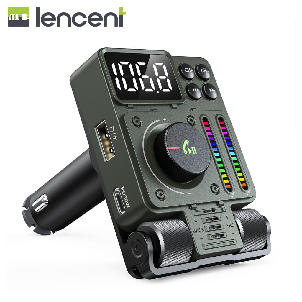 LENCENT Bluetooth 5.3 FM Transmitter, HiFi Music Player, 30W PD Type-C Fast Charger, Car Radio Adapter