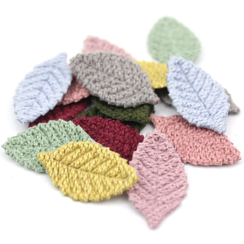 40Pcs 1.5 * 3cm Woolen Leaf Padded Flower Appliques Artesanato Headwear Acessórios De Cabeleireiro Clipes Decoração