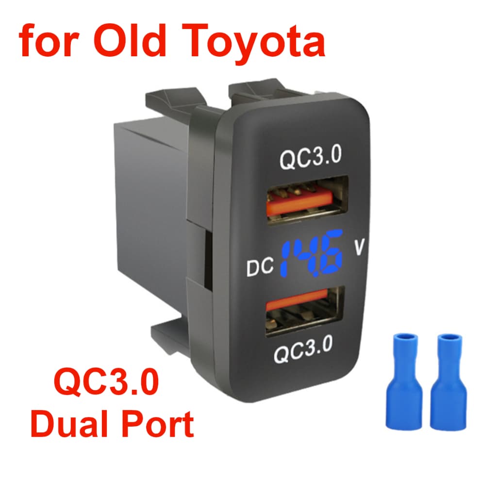 QC3.0 Porta Dupla 12V-24V Adaptador De Soquete Para Carregador Rápido De Carro Com LED Voltímetro Toyota Antigo