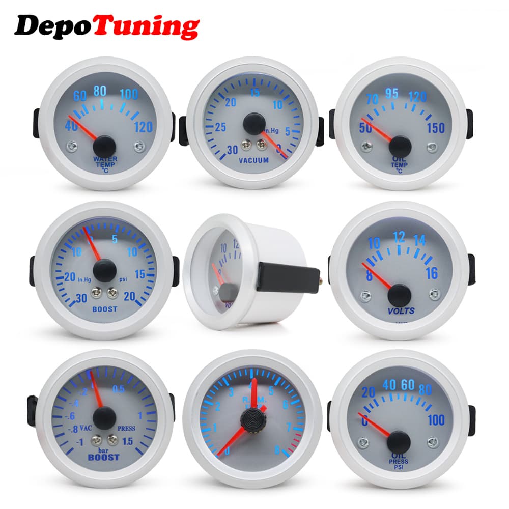 2 " 52mm LED Carro Boost/Temp/Oil Pressão/Tachômetro/Volt/Medidor De Vácuo Prata Face 12VV
