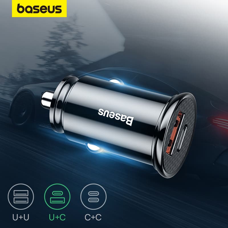 Carregador De Carro Baseus 30W 2 Portas Carga Rápida 4.0