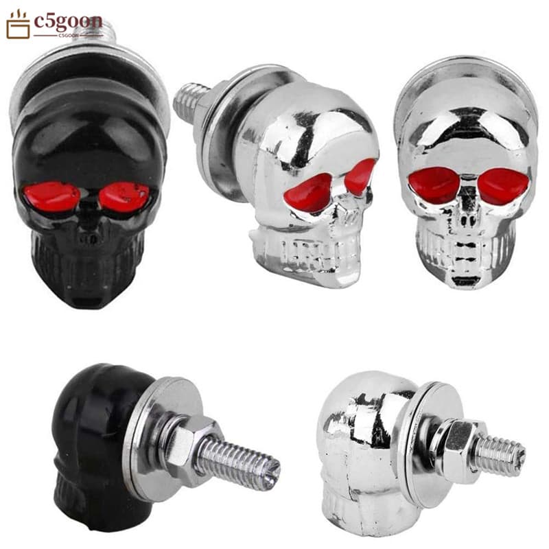 C5GOON 2Pcs Skull Plate Frame Parafusos De Fixação Da Tampa Do Crânio Motocicleta Auto