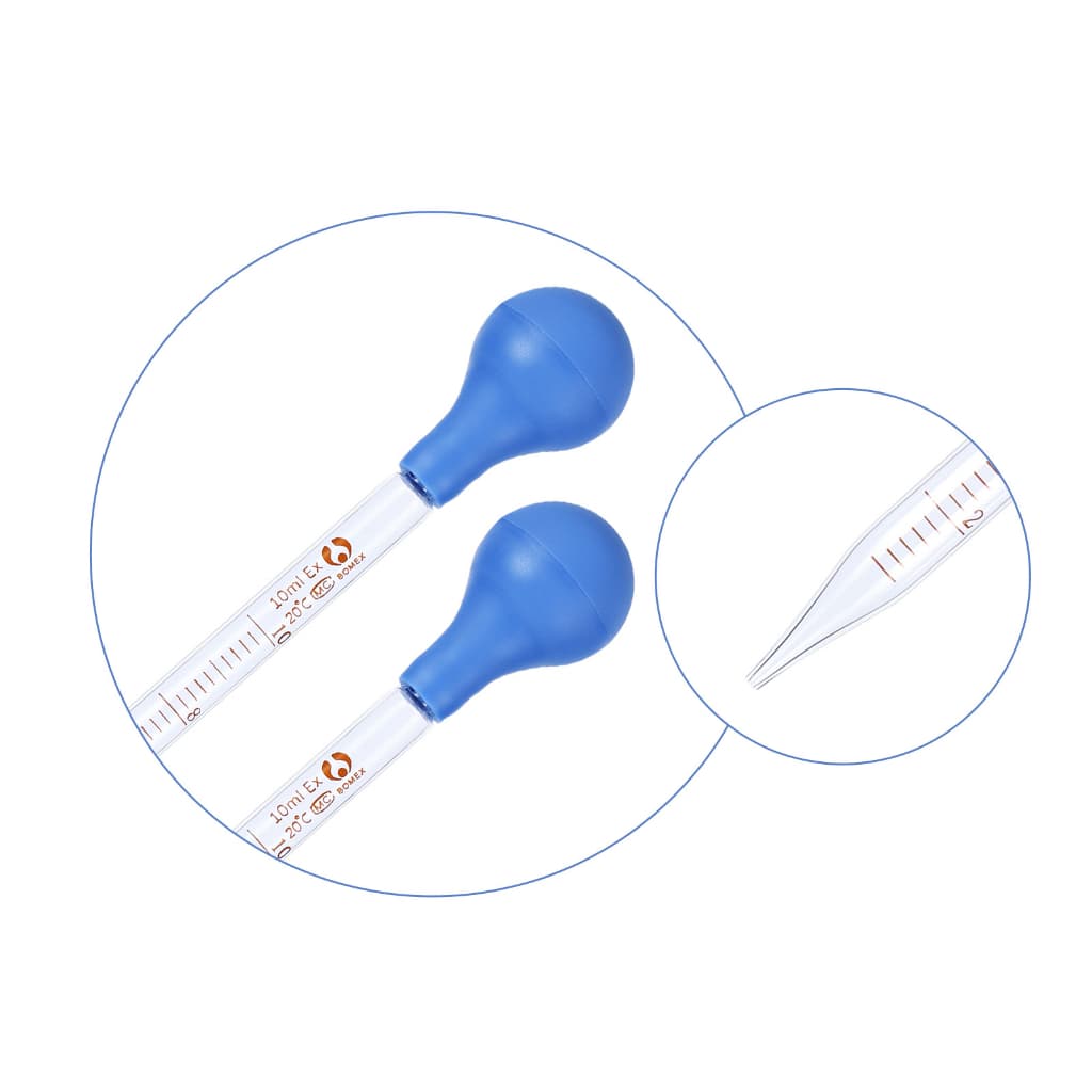 10ml Linha De Escala De Vidro Conta-Gotas Pipeta De Laboratório Pipetas De Cabeça De Borracha Azul