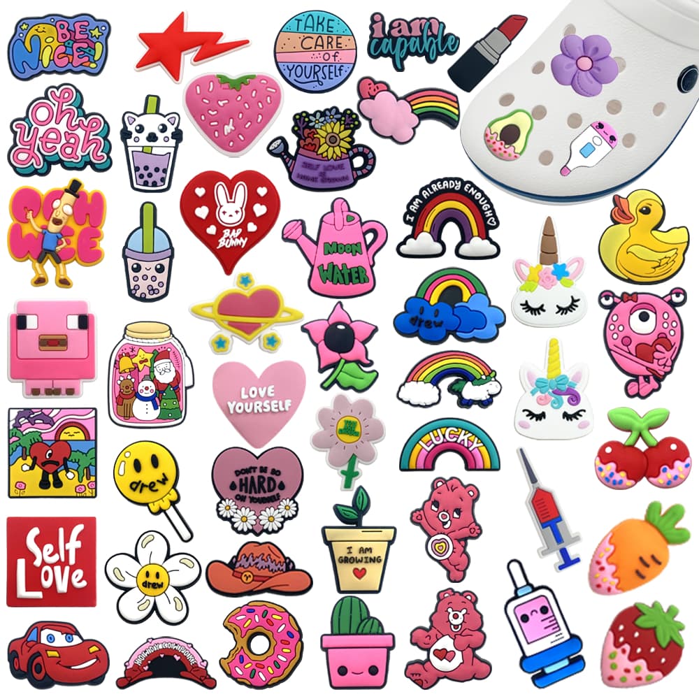 MEIDJ Encantos De Sapato Engraçado 49 Estilos De Amuletos De Sapato Acessórios De PVC Com Alfinetes