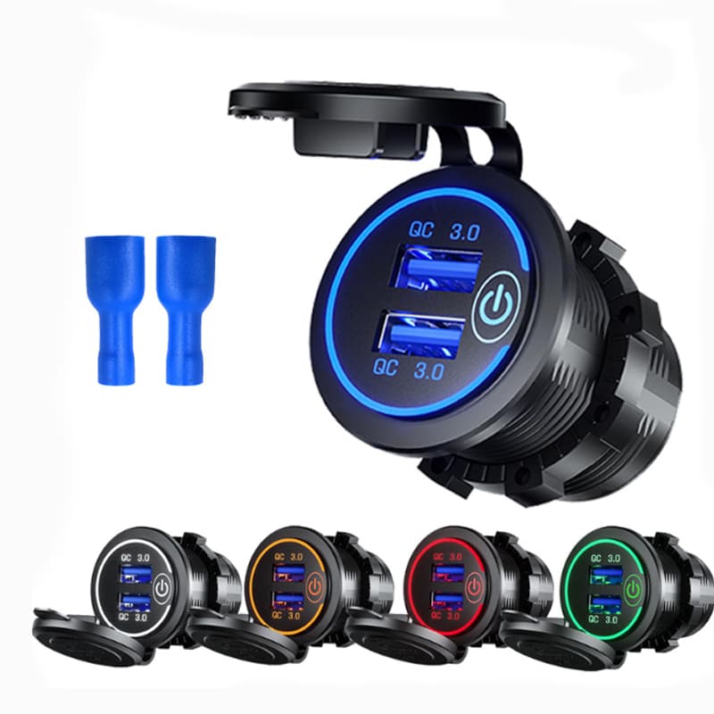 12V/24V 36W QC 3.0 Dual USB Carregador Rápido Para Carro Interruptor De Toque De Tomada À Prova D'água Universal Car Truck Charging Socker For Phone Tablet Camera GPS