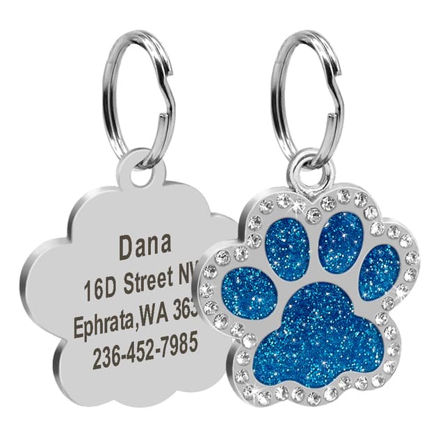 Etiqueta Personalizada De Cachorro Gato Gravado Pingente Glitter Pata Impressão Nome Do Pet ID Da Coleira Acessórios