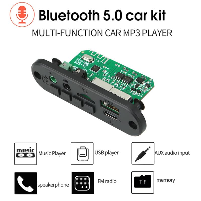 Amplificador De 2 * 3W 6W Placa Decodificadora MP3 De 5V Bluetooth 5.0 Rádio FM TF USB 3.5mm Mic jack Record Call