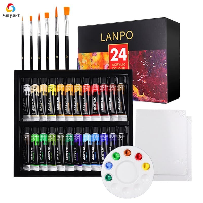 Kit Tinta Acrílica À Prova D'água Com Pincel E Paleta 12/24Cores Kit Pintura Para Tela 12 ML Desenho Suprimentos De Arte