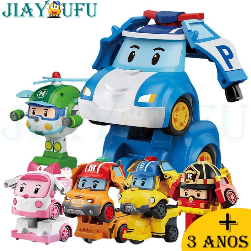 Conjunto de 6 peças Robocar POLI Robô Carro Para Crianças Brinquedo CarPoli Único Transformador De Meninos Deformação Polícia Roy Fogo Tráfego Equipe De Resgate