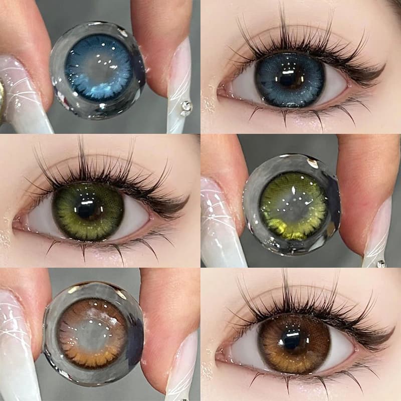Yimeixi 2pcs Lentes De Contato Coloridas Com Azul Verde Grau 14,2mm Uso Anual 0 ~-8,00 mypioa Natural Confortável De Alta Qualidade cosplay Recém-Chegadas