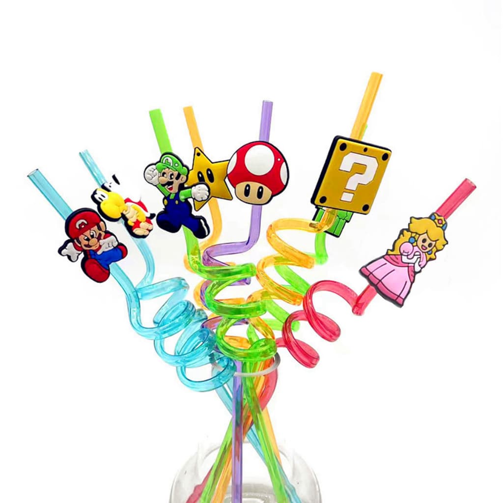 8pcs/Lot Reutilizável Super Mario Bros Straws Tema Plástico Para Festa De Aniversário