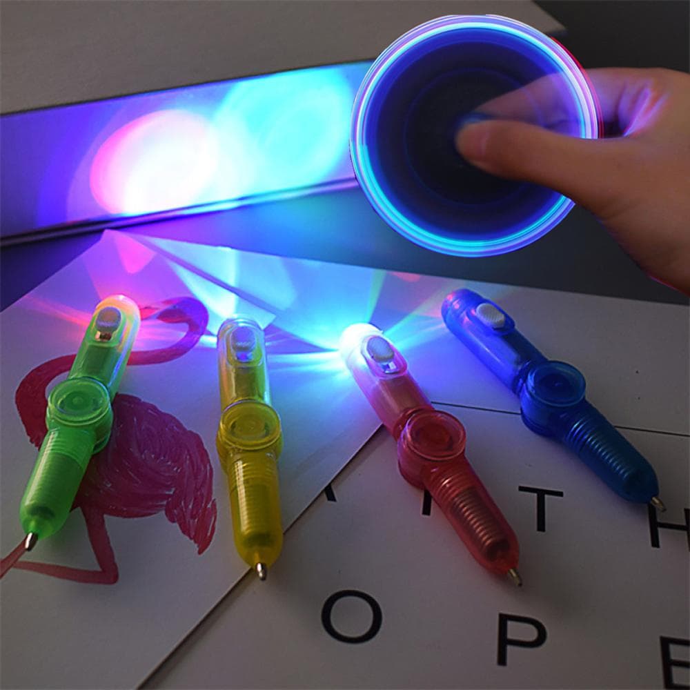 Novo Caneta Luminosa Descompressão Criativa De Luz LED Giratória Presente Infantil Com