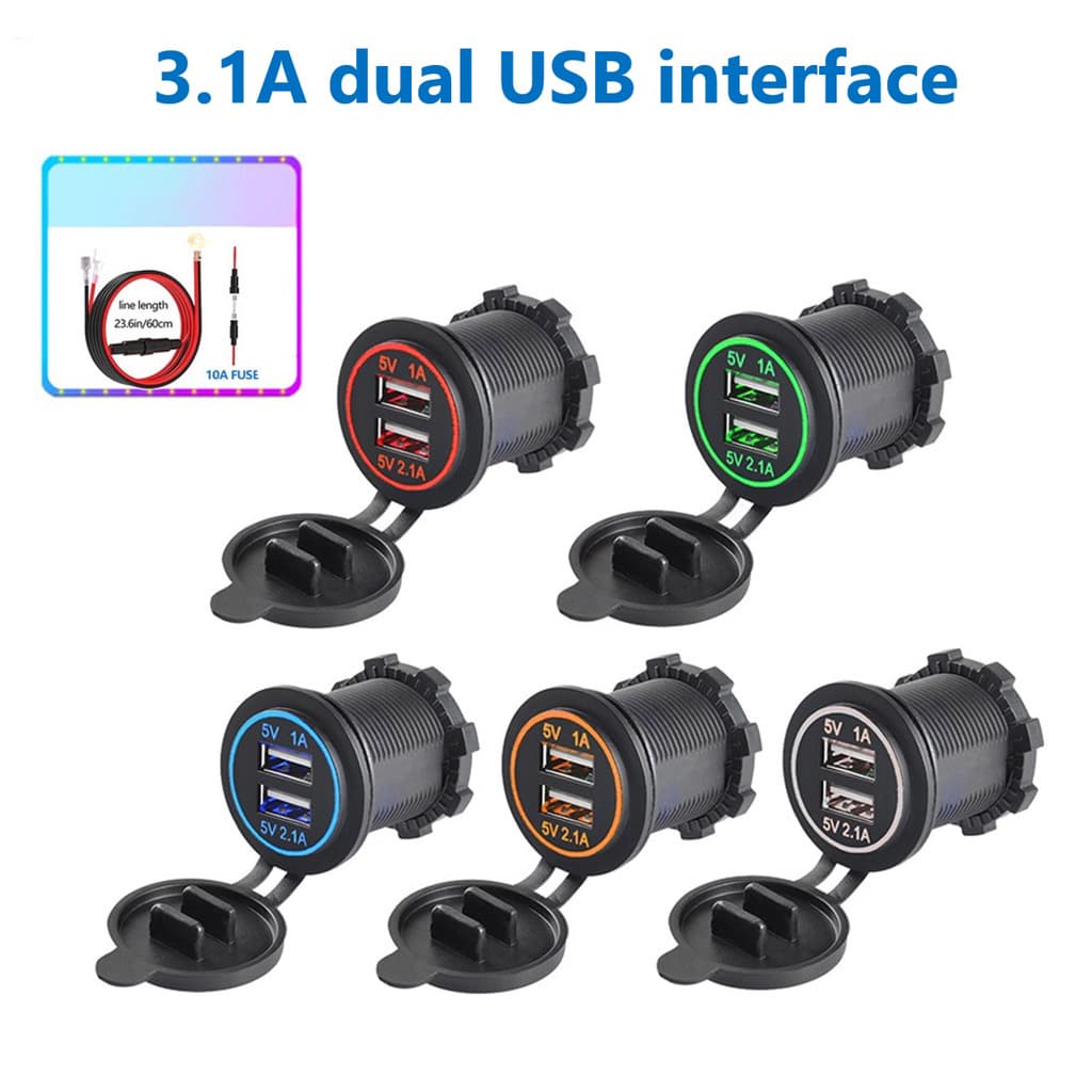 Carregador De Carro 12V Cigarro 24V Tomada USB Dupla Impermeável Com Visor Digital LED Para Motocicleta Marítima De Barco D5