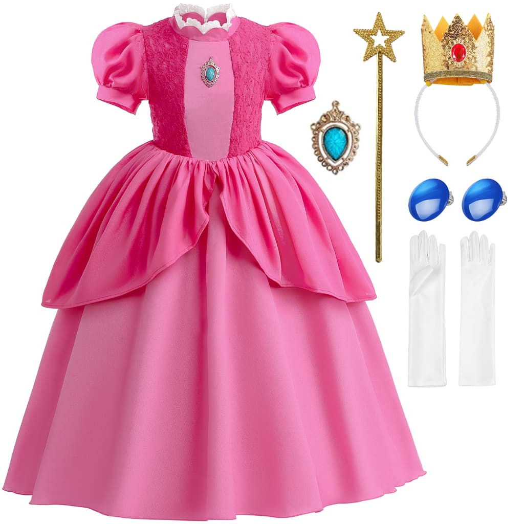 In Stock Peach Princesa Vestida De Cosplay Traje Kids Vestuário Para Festa De Aniversário De Menina O Natal De Halloween