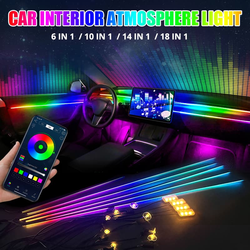 Luzes Ambientes Para Carros Streamer RGB 64 Cores Universal LED Interiores Em Fita Acrílica Oculta Symphony Atmosphere Lamp