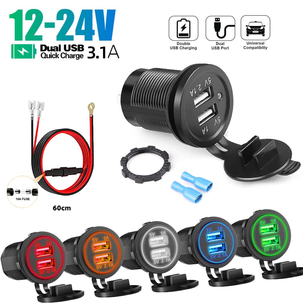 3.1A 12V/24V Carregador De USB Duplo À Prova D'água Para Car Com Display Digital LED Motocicleta Marítima  Automática