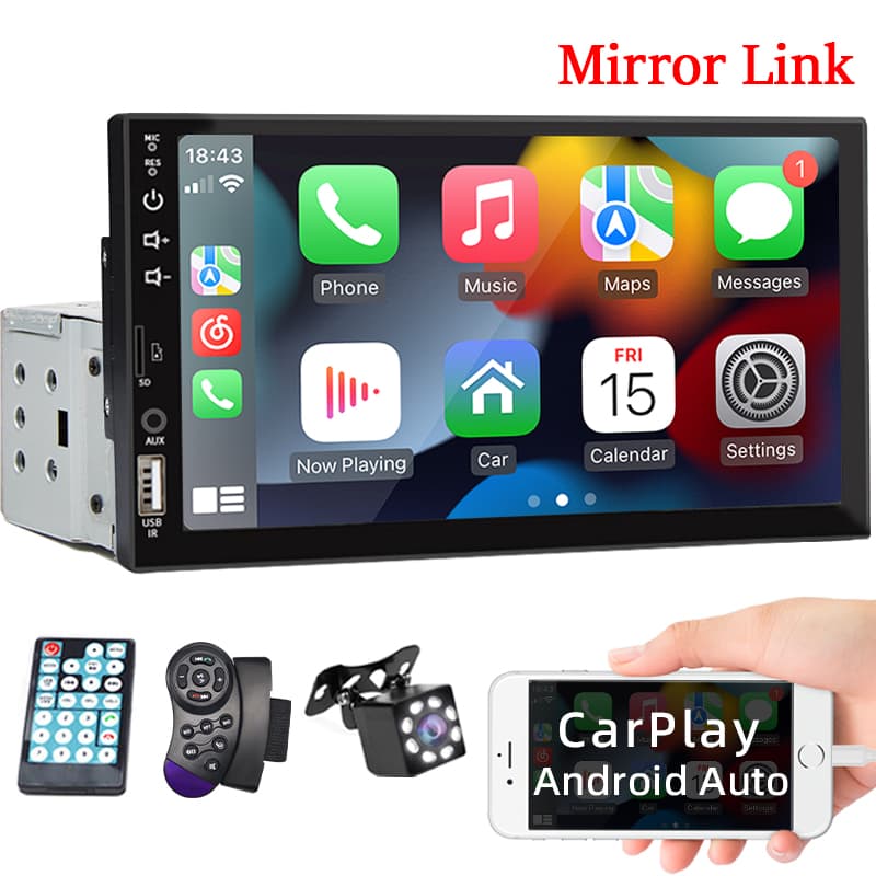 Carplay Multimídia Central Android Auto 1 Din 7 Polegadas MP5 Bluetooth USB/AUX/TF Mirrorlink Com Tela Sensível Ao Toque