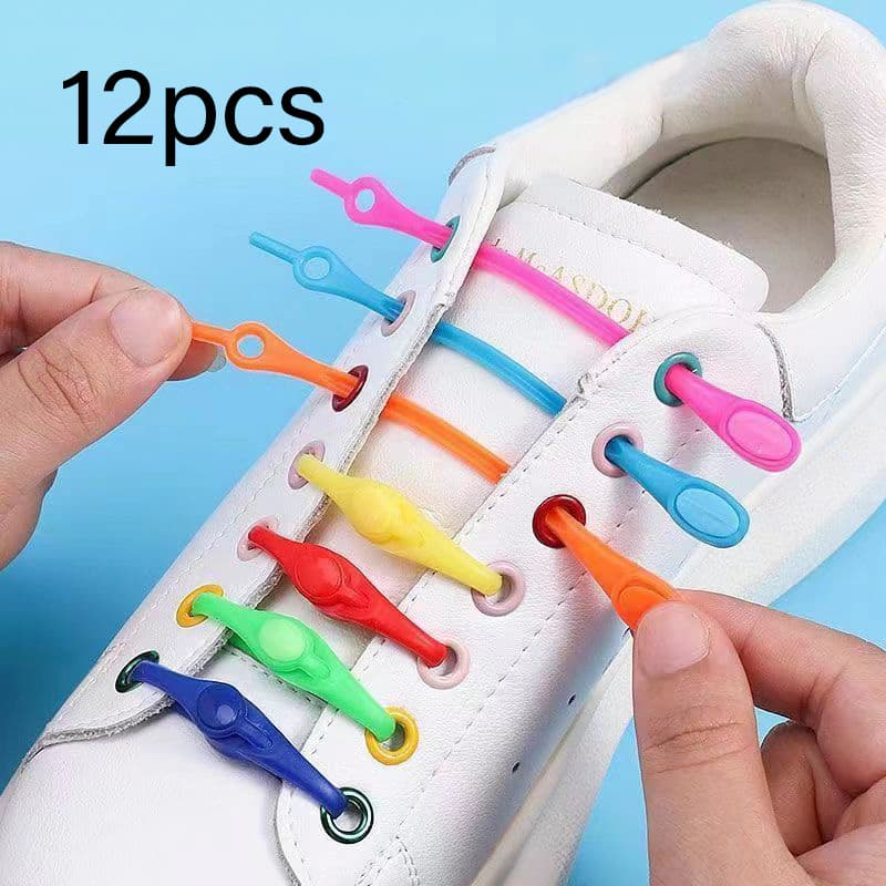 12pcs/Set Unisex Tie-Free Silicone Shoelaces Round Elastic Shoe Laces Especiais Sem Shoelace Para Homens Borracha Laçar