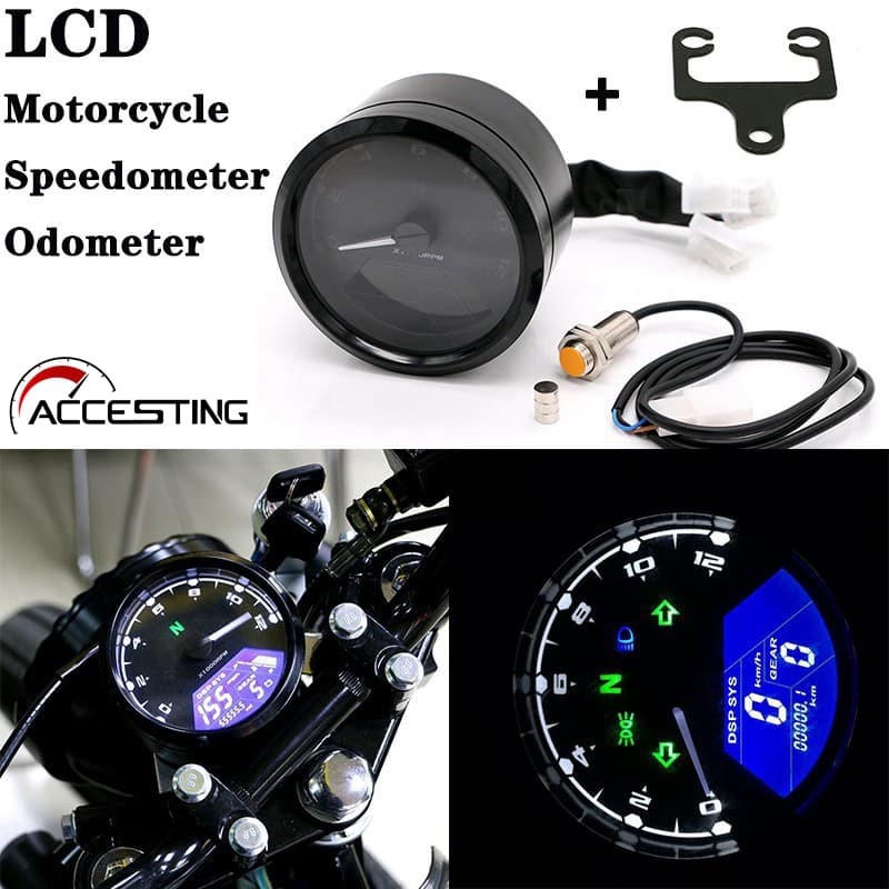 12000RPM 12V Velocímetro Universal De Motocicleta Odômetro Tacômetro Indicador Digital LCD 1-4 Cilindro