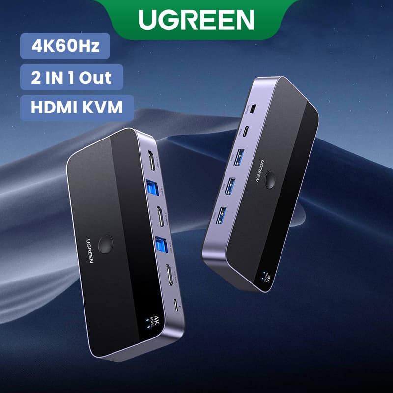 UGREEN HDMI 2.0 KVM Switcher Box 4K60Hz 2 Em 1 OUT Ultra HD Para Compartilhamento De Monitores