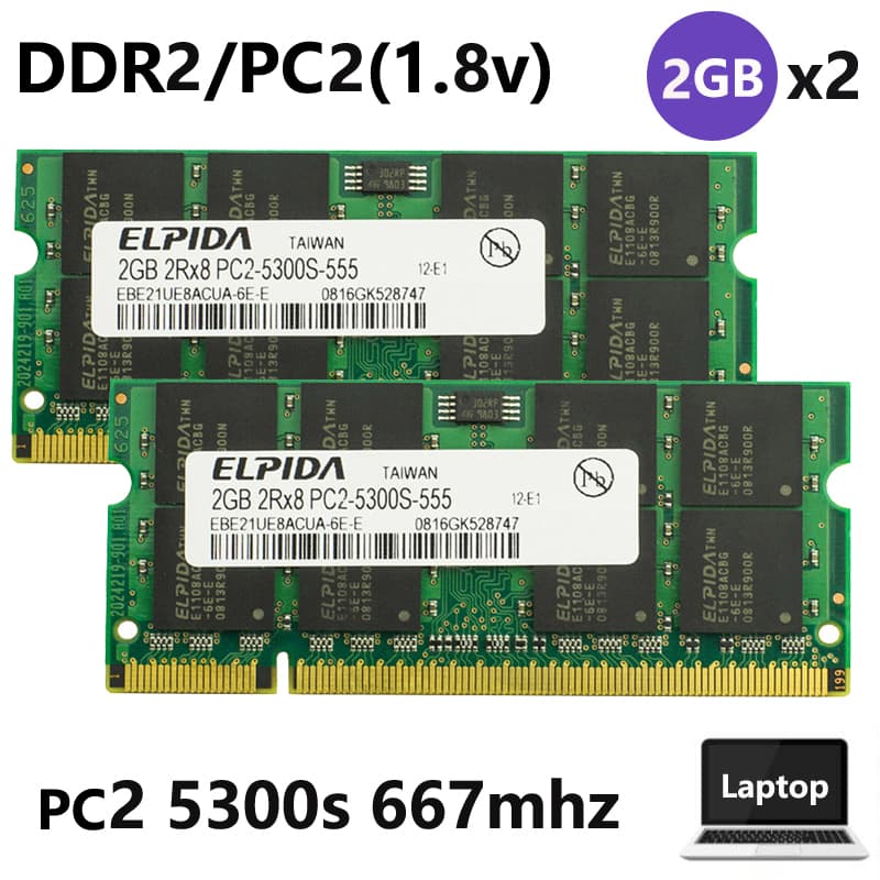 ELPIDA 2GB/4GB (2pcs 2GB) PC2 5300s PC2 6400s DDR2 667mhz 800mhz 200Pin SODIMM RAM Para Notebook De Memória