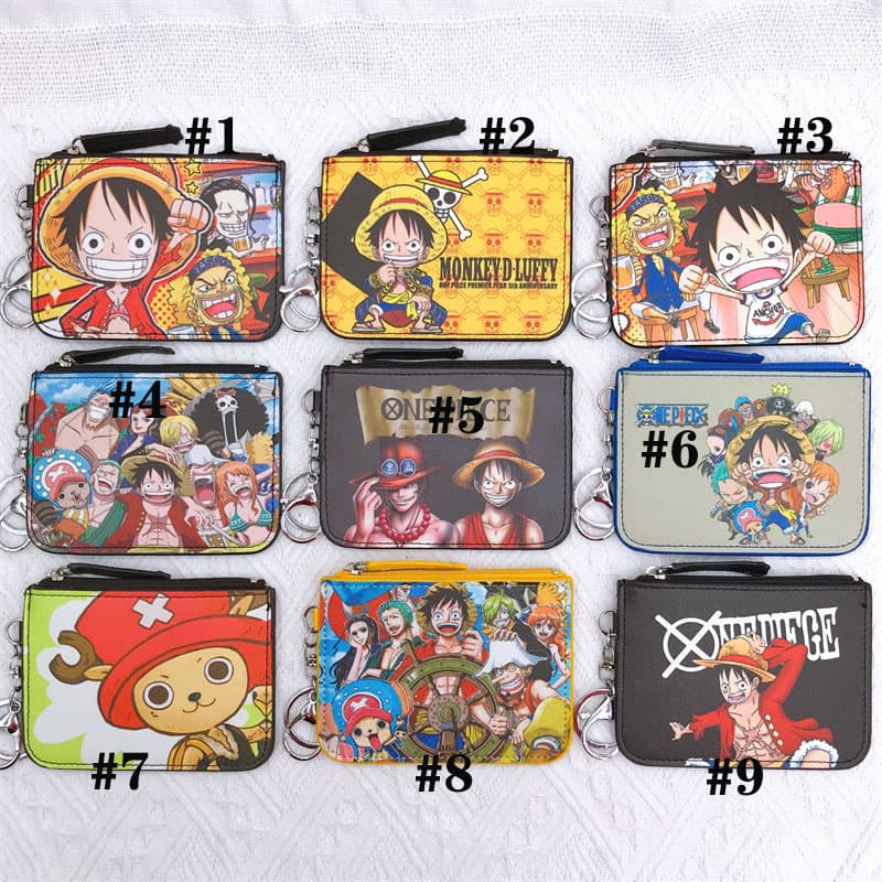 Carteira De Desenho Animado One Piece Luffy Porta-Cartões Bolsa De Moedas PU Com Chaveiro Armazenamento Multifuncional P