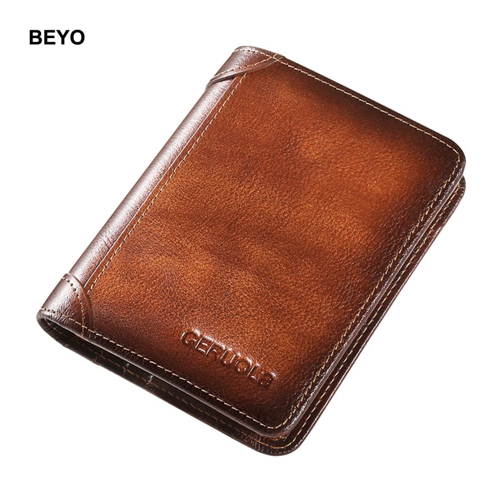 Carteira Masculina de Couro Legítimo Clássica Curta: Modelos Trifold e Bifold são designs diferentes