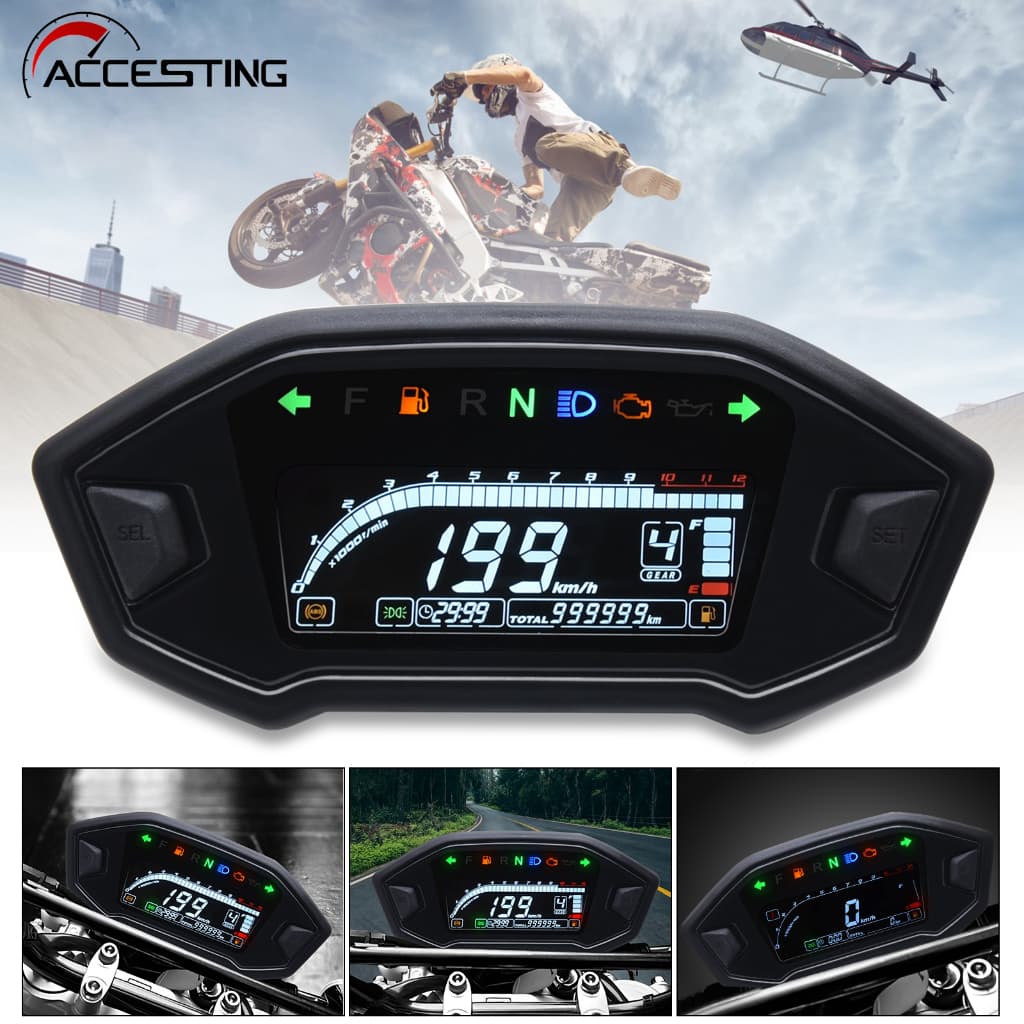 12000 RPM Universal Motocicleta LED Velocímetro Ajustável Backlight Digital Odemeter Tacômetro Para 1 2 4 Cilindros