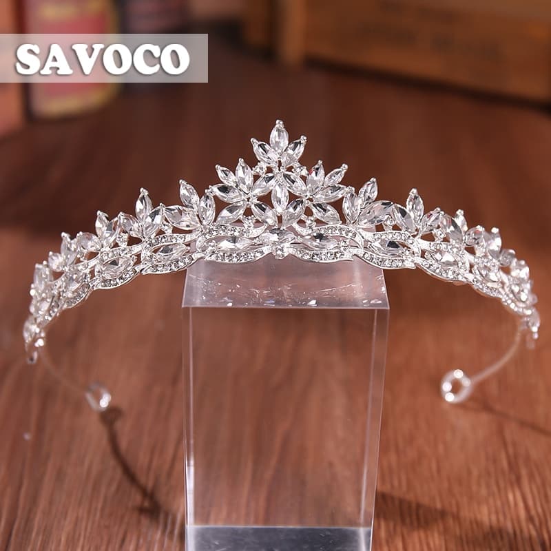 SAVOCO Casamento Simples Rhinestone Coroa Princesa Aniversário Leaf Crown Headwear Moda Hair Jewelry Acessórios SH099