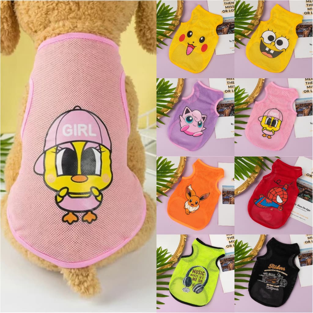 【Muhsinpet】Bonito cartoon impresso camisa de cão, camisa de gato, colete de tela de sol, roupas de cachorro de pelúcia