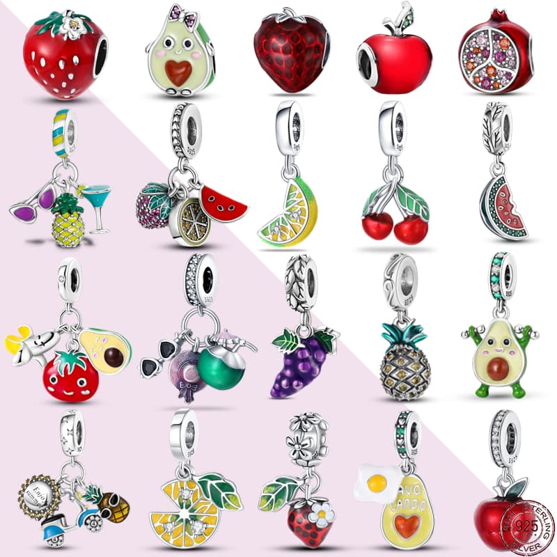 925 Pingente de Uva de Morango Série Silver Fruit Adequado para Pulseira Flora Original Pulseira Flora Original Pulseira Flora Original Jóias