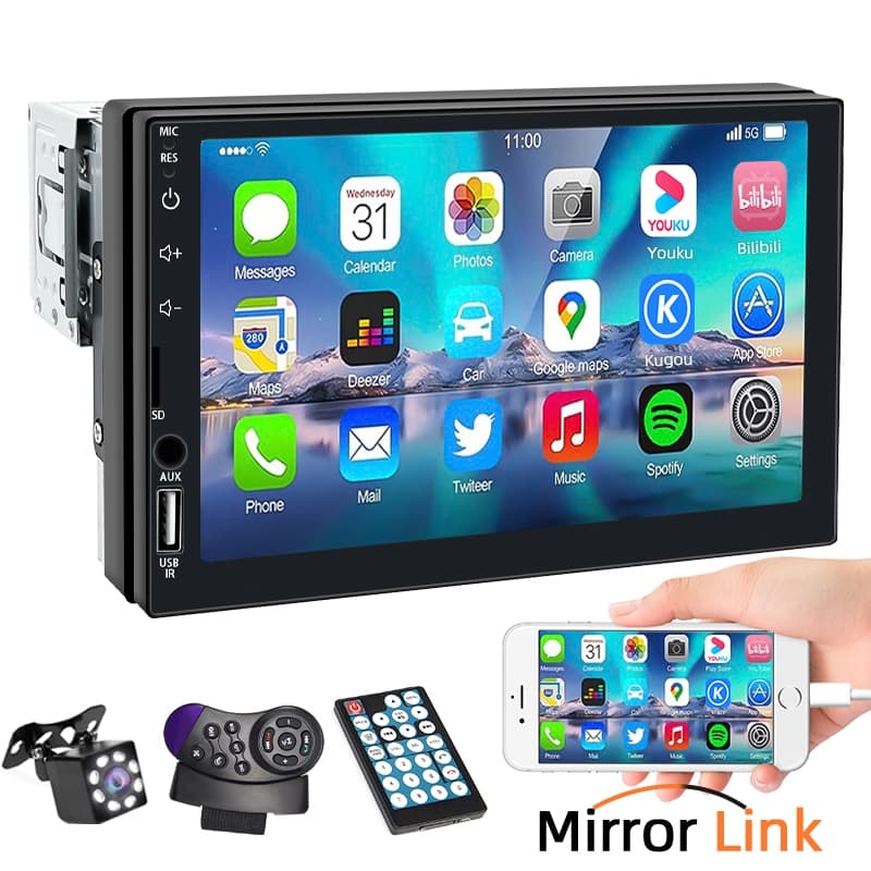 Central Multimídia 1 Din 7 Polegadas MP5 Bluetooth USB/AUX/TF Mirrorlink Com Tela De Toque