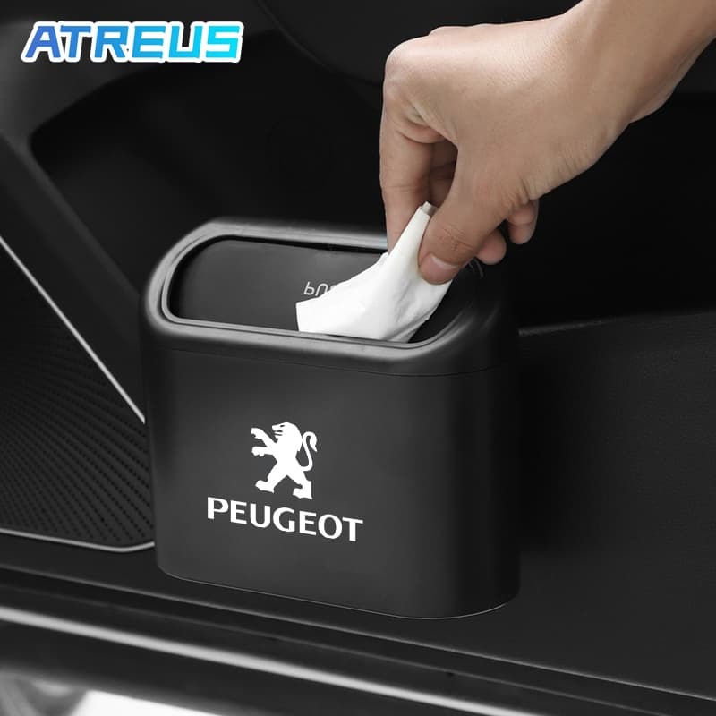 Lixeira Carro Para Peugeot Mini Lata De Lixo Pendurada Tampa Flip Lid Dustbin Caixa De Armazenamento Peugeot 206 208 207 307 308 2008 3008 508 408 5008 406