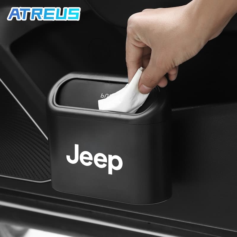 Lixeira Carro Para Jeep Mini Lata De Lixo Pendurada Tampa Flip Lid Dustbin Caixa Armazenamento Renegade Compass Willys