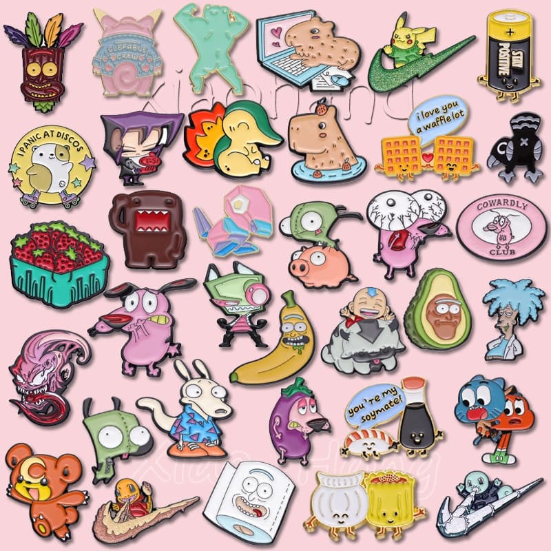 Anime Pikachu Venom Pins Esmalte Coragem De Desenhos Animados X Pregadeira De Cachorro Cowardly Broche Hippo Frog Pin Lapela Crachás Jóias Presentes