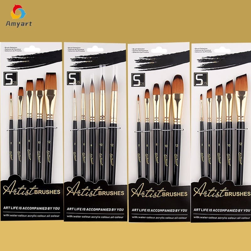 5Pcs Kit Pincel Aquarela Nylon Pincel Pintura Preto Para A Óleo Acrílico Gouache Ferramentas De Arte